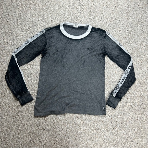 PINK Victoria's Secret Tops - Pink Victoria's Secret Burnout Long Sleeve Womens Small S Gray Black Logo Stripe